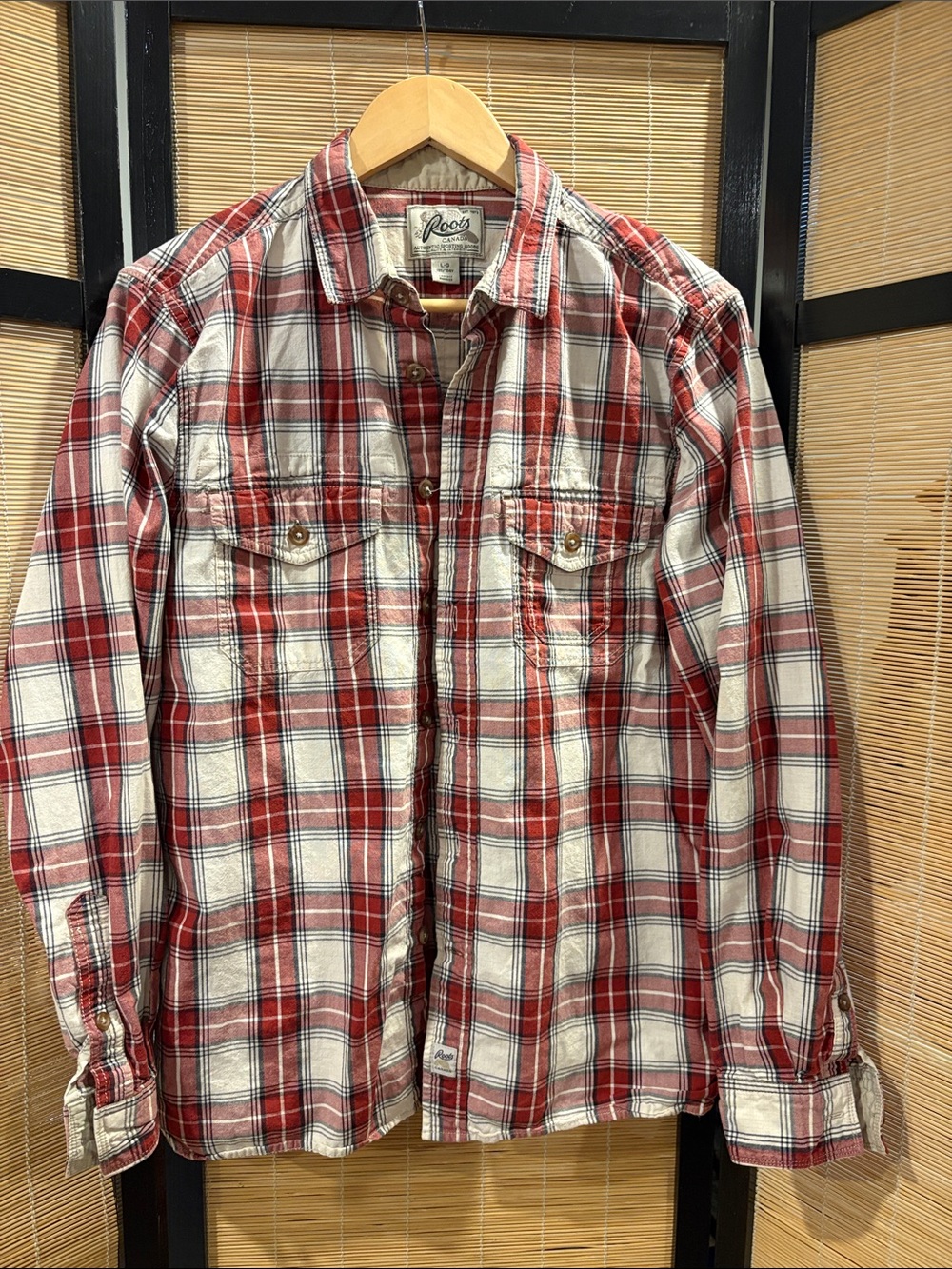 Roots Red and White Plaid Button-Up Shirt Jacket